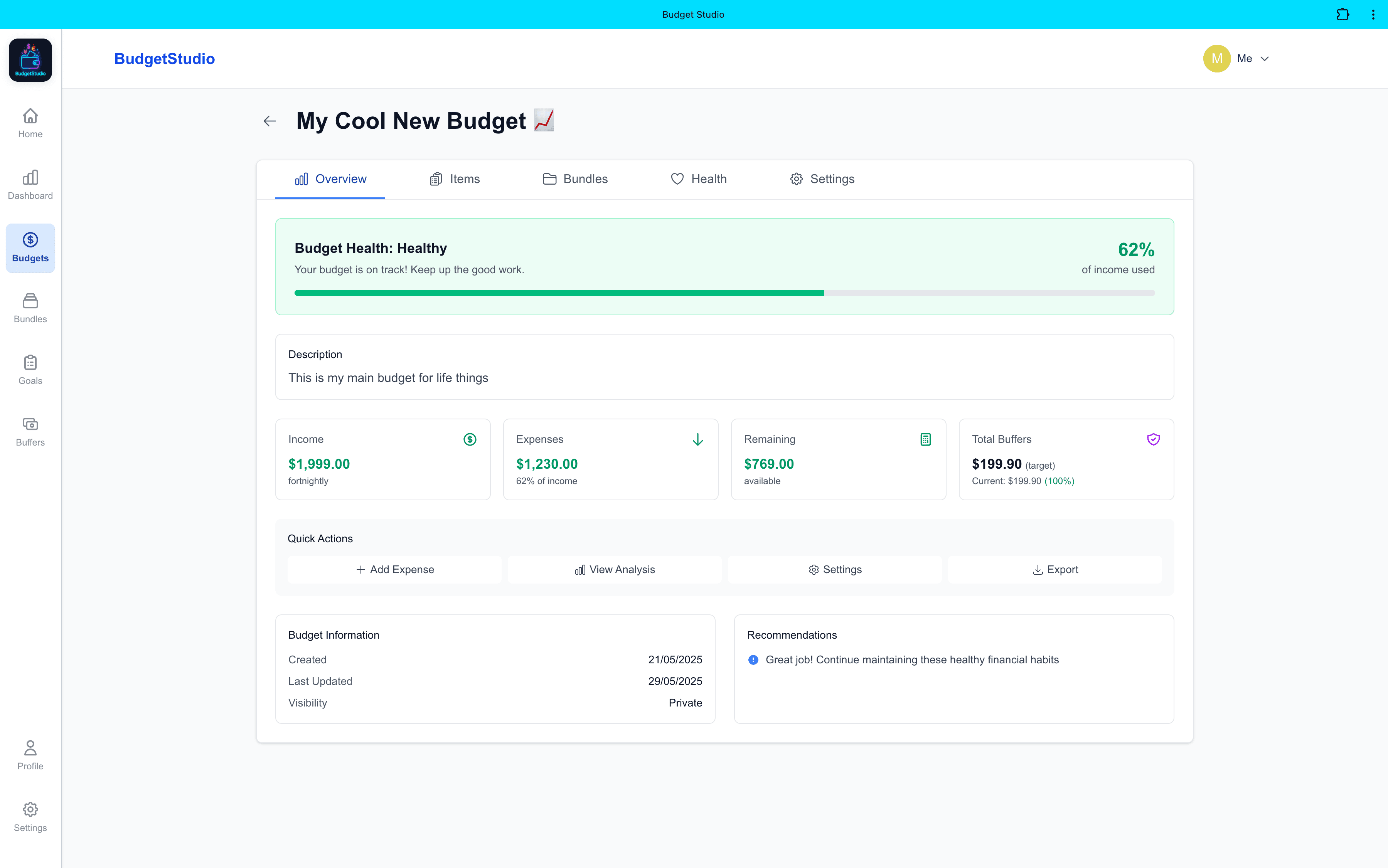 BudgetStudio Dashboard